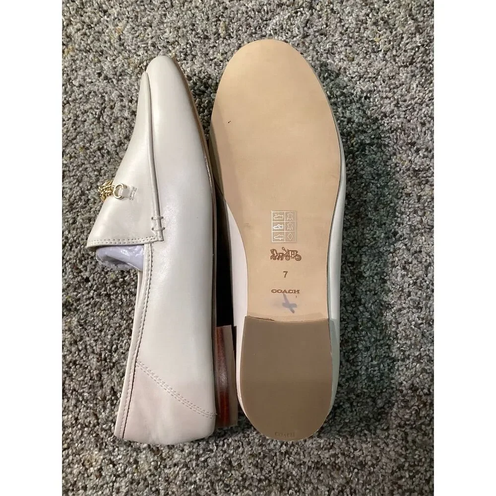 Coach Women's Hanna Leather Loafers Cream Size 7 Casual Slip On Flats - Picture 4 of 6